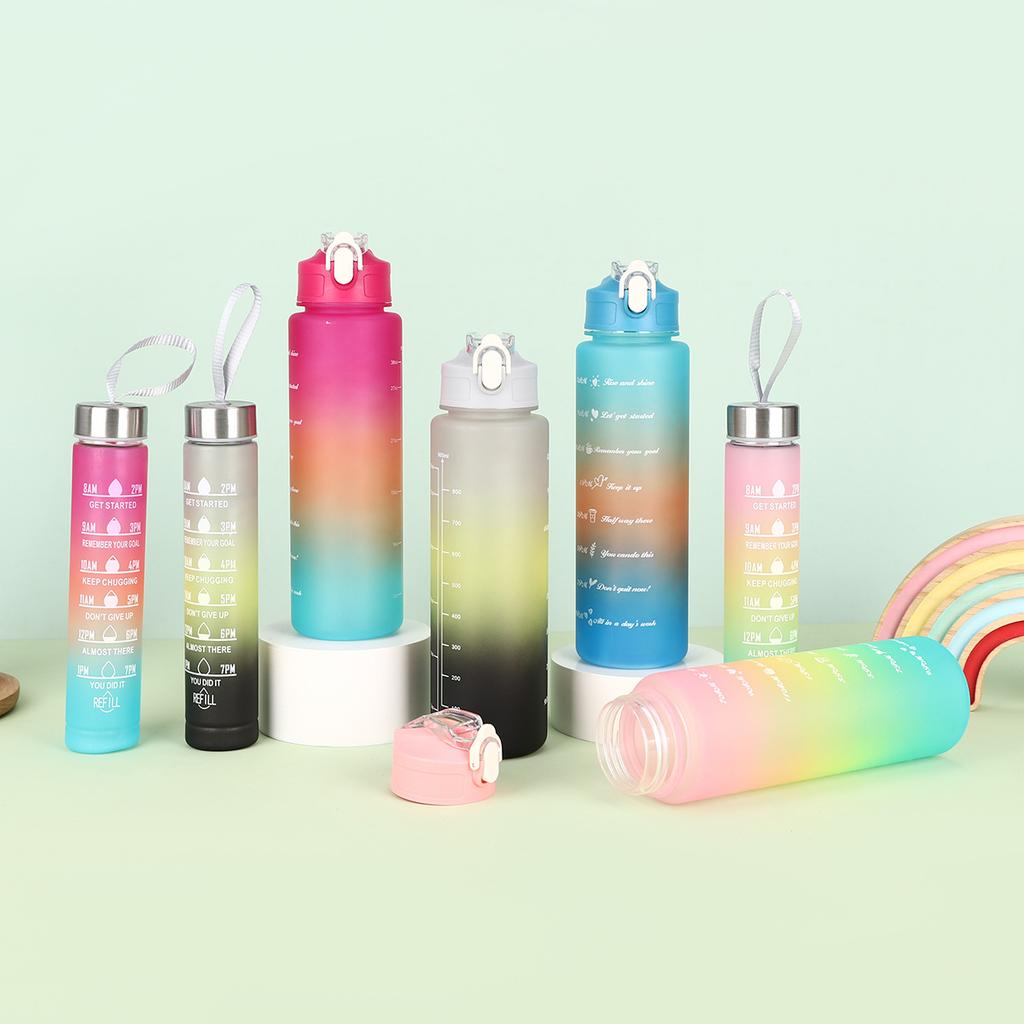 Water Bottle New Gradual Change Color Frosted Plastic Cup Three-piece Set Outdoor Portable Accompanying Cup Large Capacity Sports Kettle