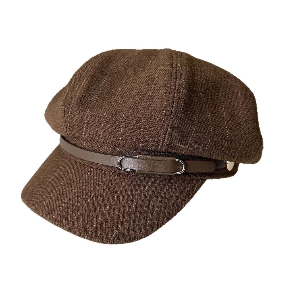 Retro British style striped octagonal hat men's and women's autumn and winter versatile face newsboy hat fashion painter hat
