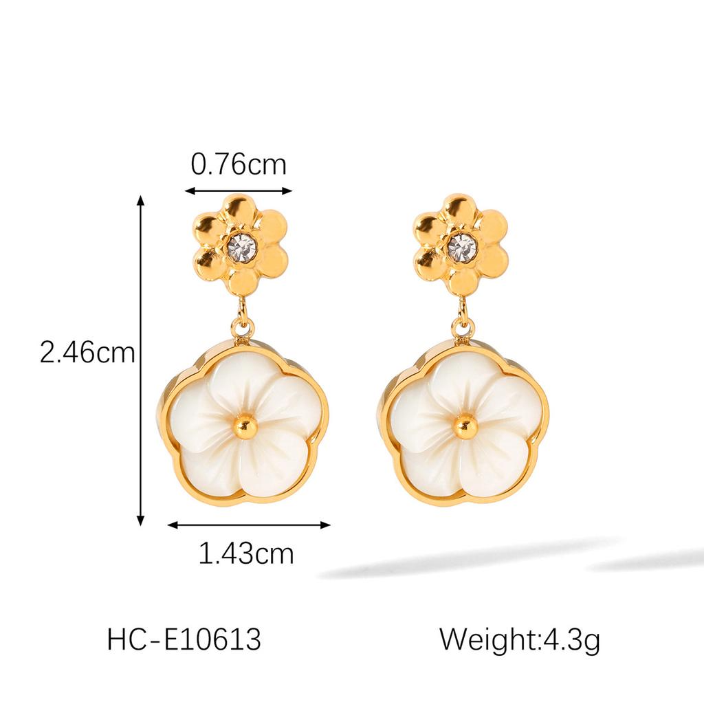Light Luxury High-end Zircon Flower Earrings with Mother-of-Pearl Petal Pendant, Women's Necklace and Bracelet Set