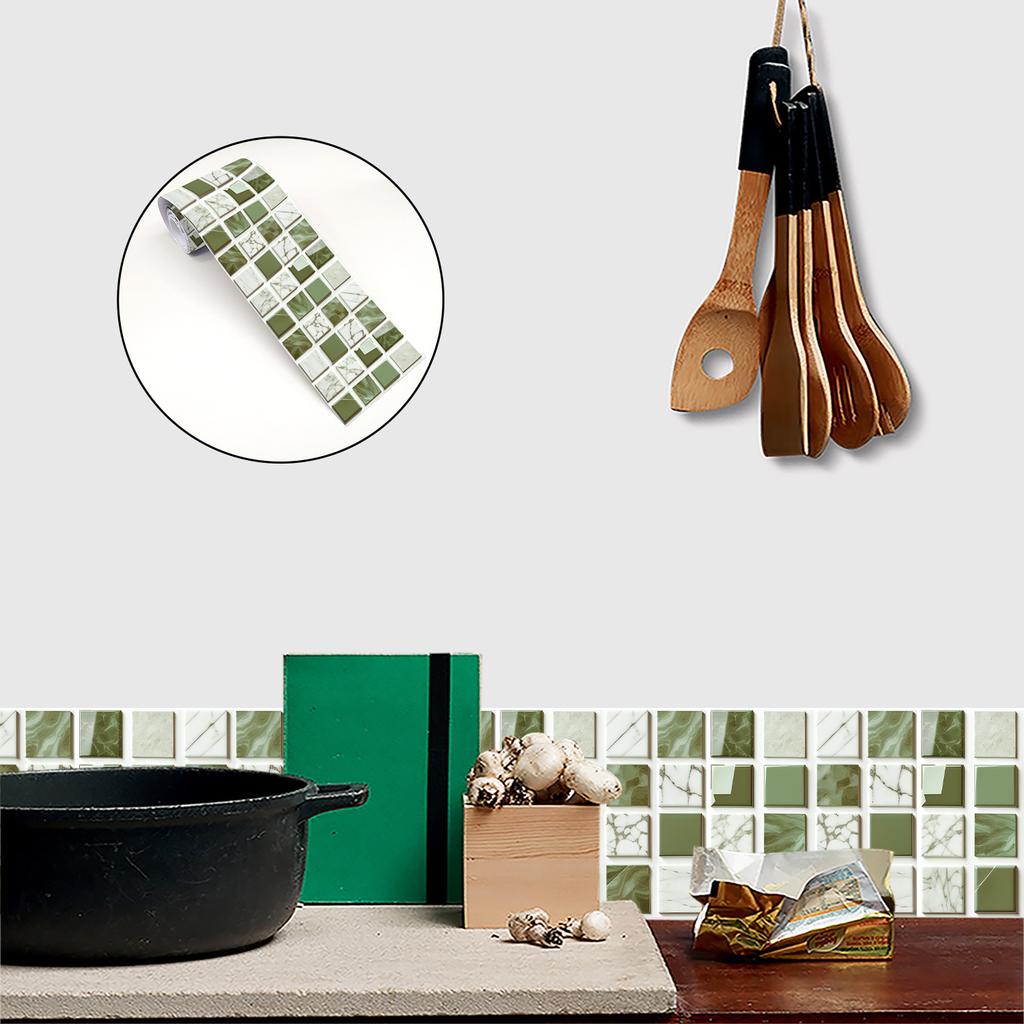 Luxury Green Brick Mosaic Skirting Corner Wall Sticker Bathroom Office Glass Waist Line Home Decor Waterproof Floor Waveguide Art Wallpaper