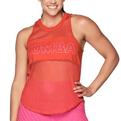 ZUMBA WEAR Women's Mesh Fitness Tank Top, Size L, Orange, Z1T000286