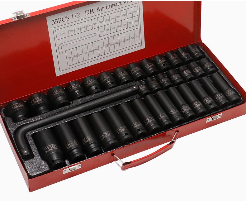 35-Piece Air-Powered 1/2" Socket Wrench Tool Set for Auto Repair.