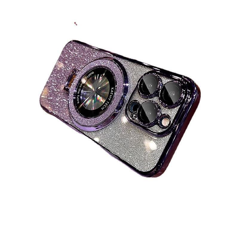 Electroplated Magnetic Suction Bracket Is Suitable for OPPO Reno11 Mobile Phone Case Luxury Glitter A2PRO Fashionable Transparent Fine Hole