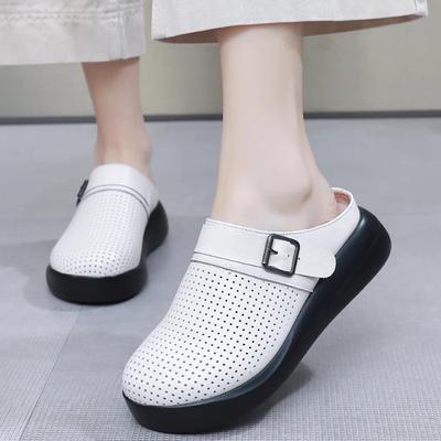 Fashion GKTINOO 2025 Summer New Genuine Leather Soft Sole Platform Slippers Handmade Hollow Sandals Women's Shoes Outside Slides