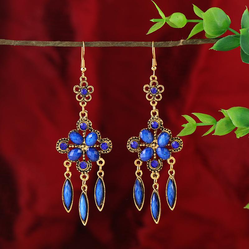 Crystal fringed earrings women's bohemian long temperament personality retro court earrings