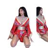 Persimmon Yumi Geisha Kimono Robe - Seductive Deep V Erotic Boudoir Nightgown