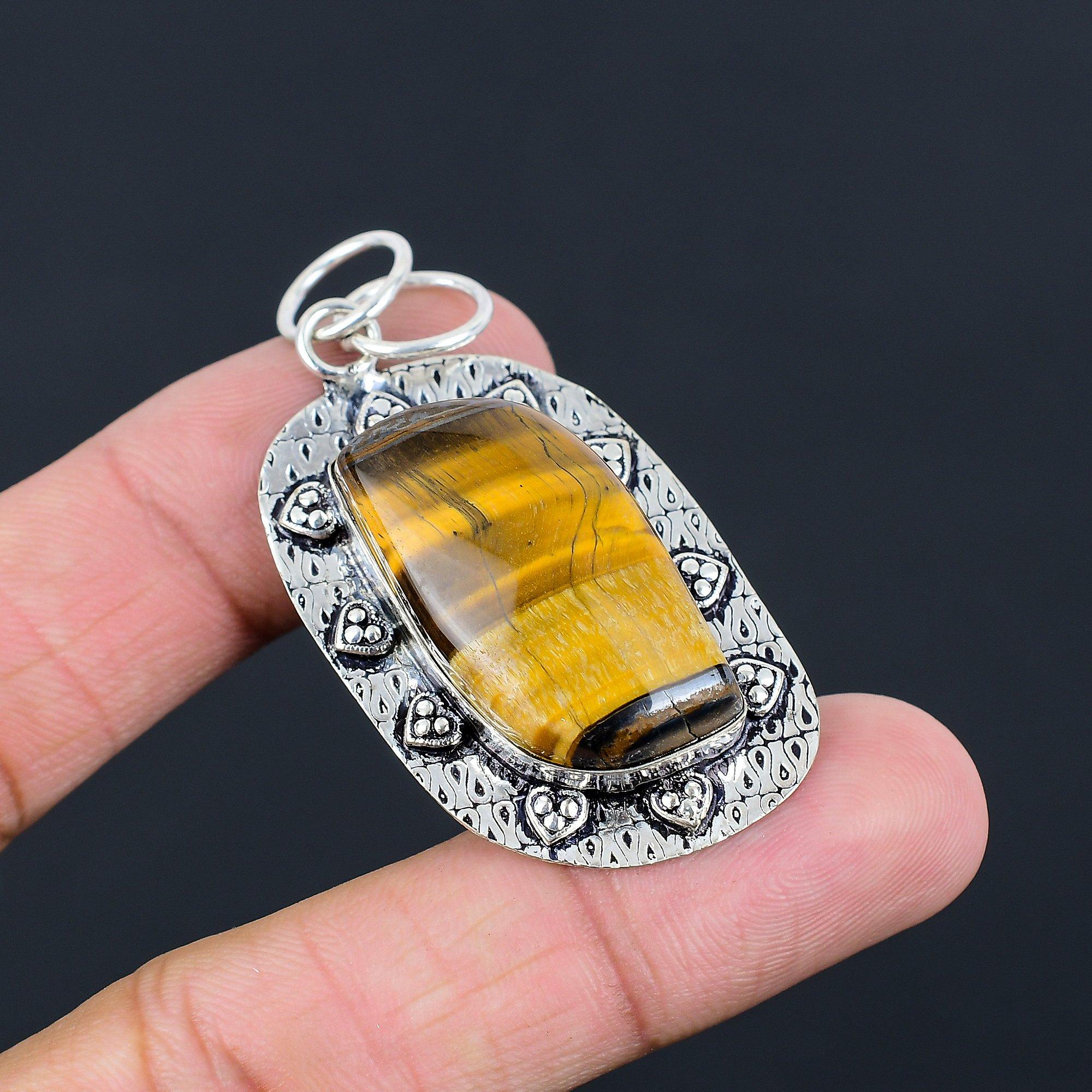 925 Silver Tiger Eye Stone Sacral Chakra Artisan Engagement Mother Boho Pendant