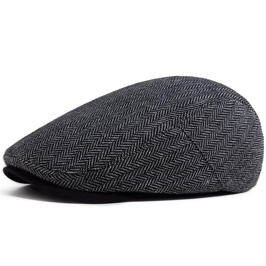 Retro British Herringbone Men's Beret: Autumn/Winter Literary Flat Cap - Trendy Large Head Size Duckbill Design