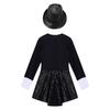 Girls Sequin Patchwork Leotard Long Sleeve Round Neck Bow Tie Zipper Paillette Fedora Hat Role Play Dress Up