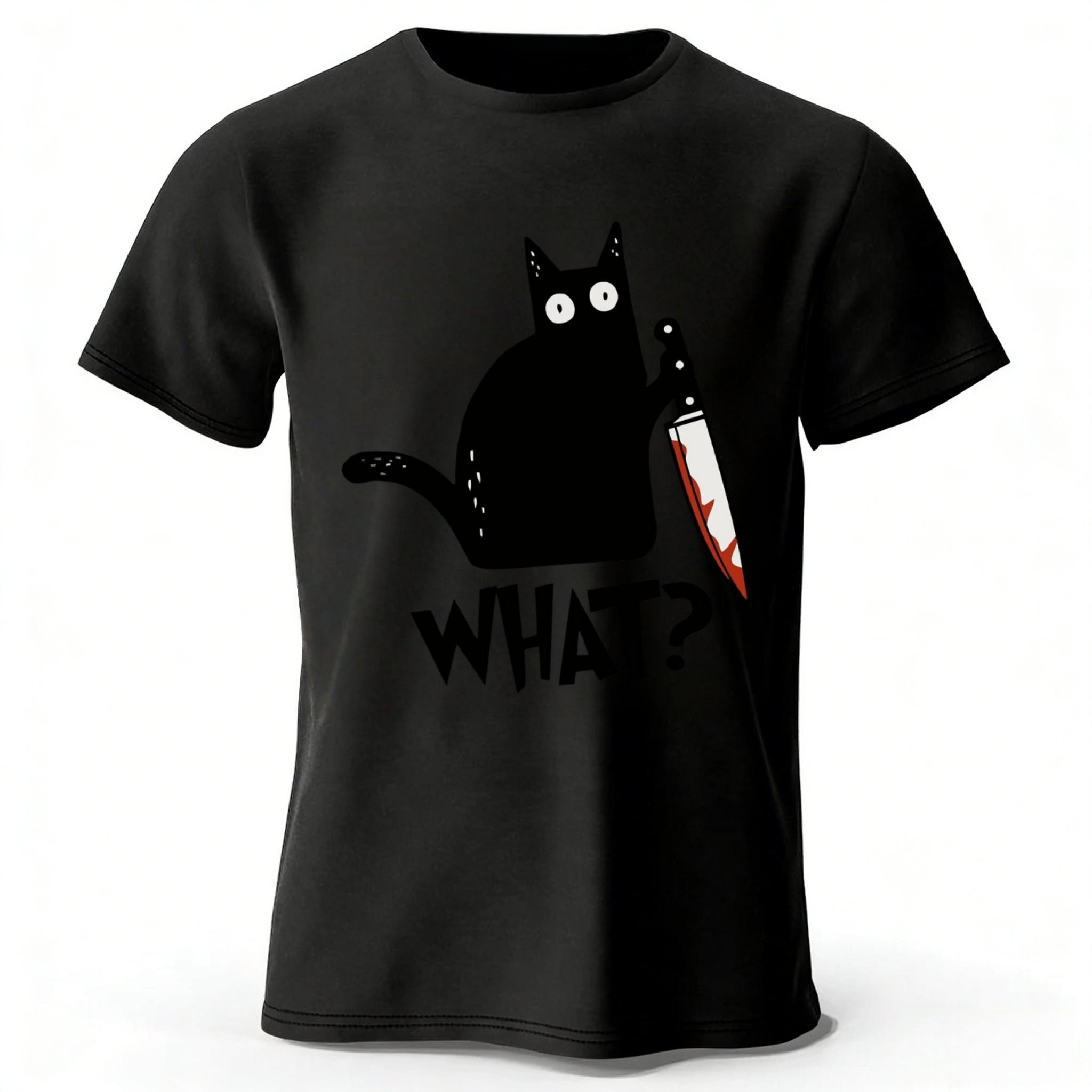 Innocent Black Cat Black Cat Printed Pure Cotton Tshirt for Menwomen Fashionable Casual Plus Size Loose Short Sleeved Soft Top M