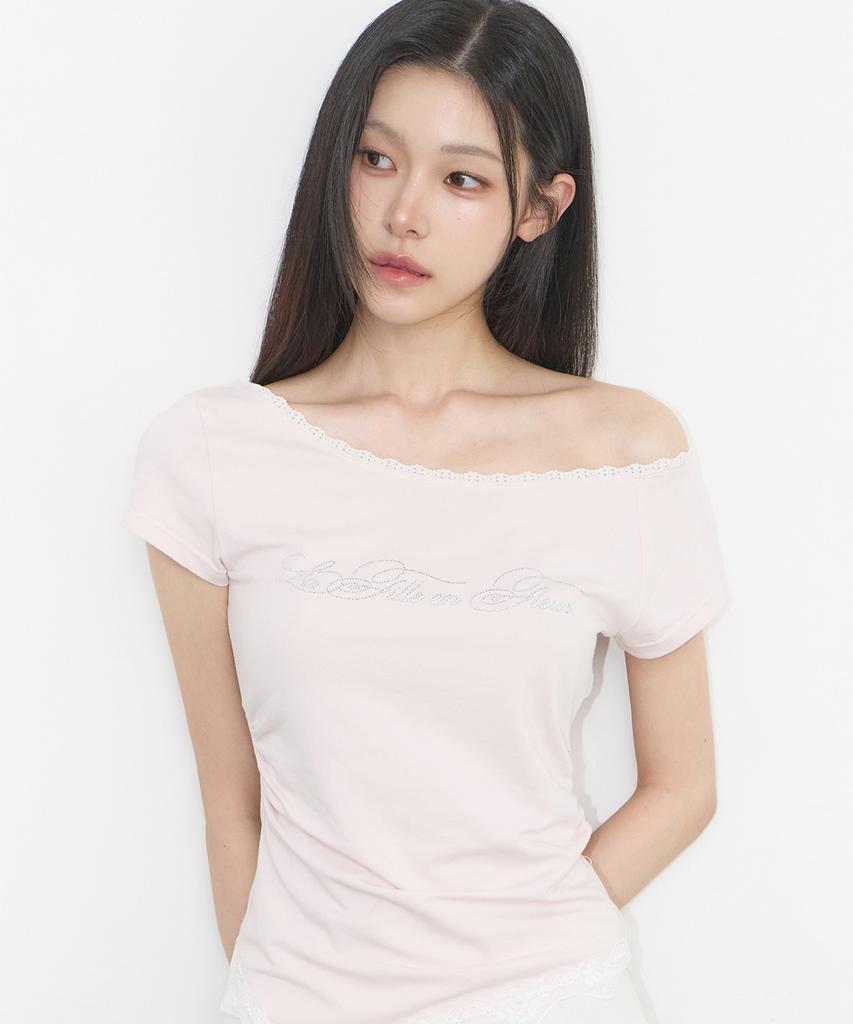 ILLIGO Lace One-Shoulder Shirred Top Pink