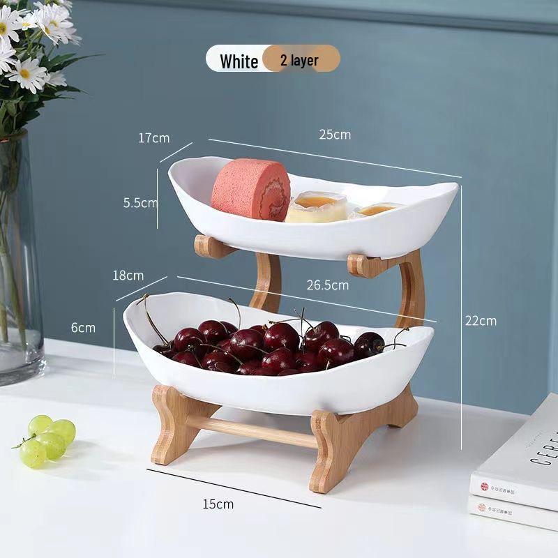 Soporte de Frutas y Pasteles de Madera de Doble Capa con Función de Drenaje
