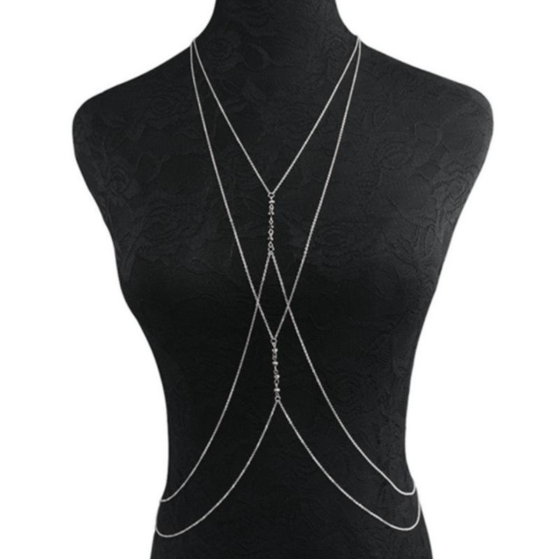 Fashion Versatile Crystal Breast Chain, Sexy Women's Body Clothing Chain, Double Cross OT Buckle Necklace