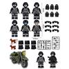 Figurine Militaire Bloc de Construction Soldat SWAT Noir Anti-Émeute Armé Moto Jouet 6 Ensembles Pyp