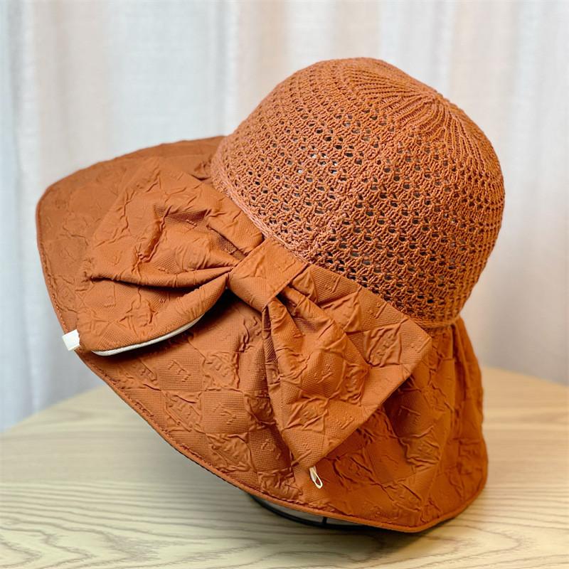 Stylish Round Top Sun Hat With Bow Tie Summer Beach Uv Protection Fisherman Hat
