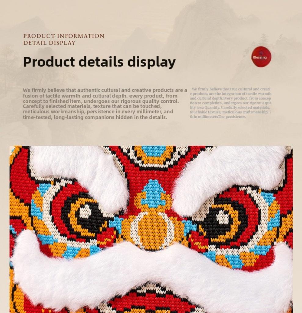 Pingente Decorativo de Leão Dançante Tricotado Cor Vermelha Design com Borlas Decoração de Festival da Primavera Leões Tradicionais Despertando Decoração de Porta