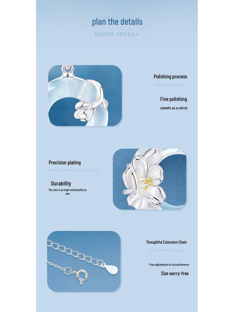 Camellia Ping'an Kou S925 Silver Chalcedony Pendant Necklace for Women - Elegant High-End Design