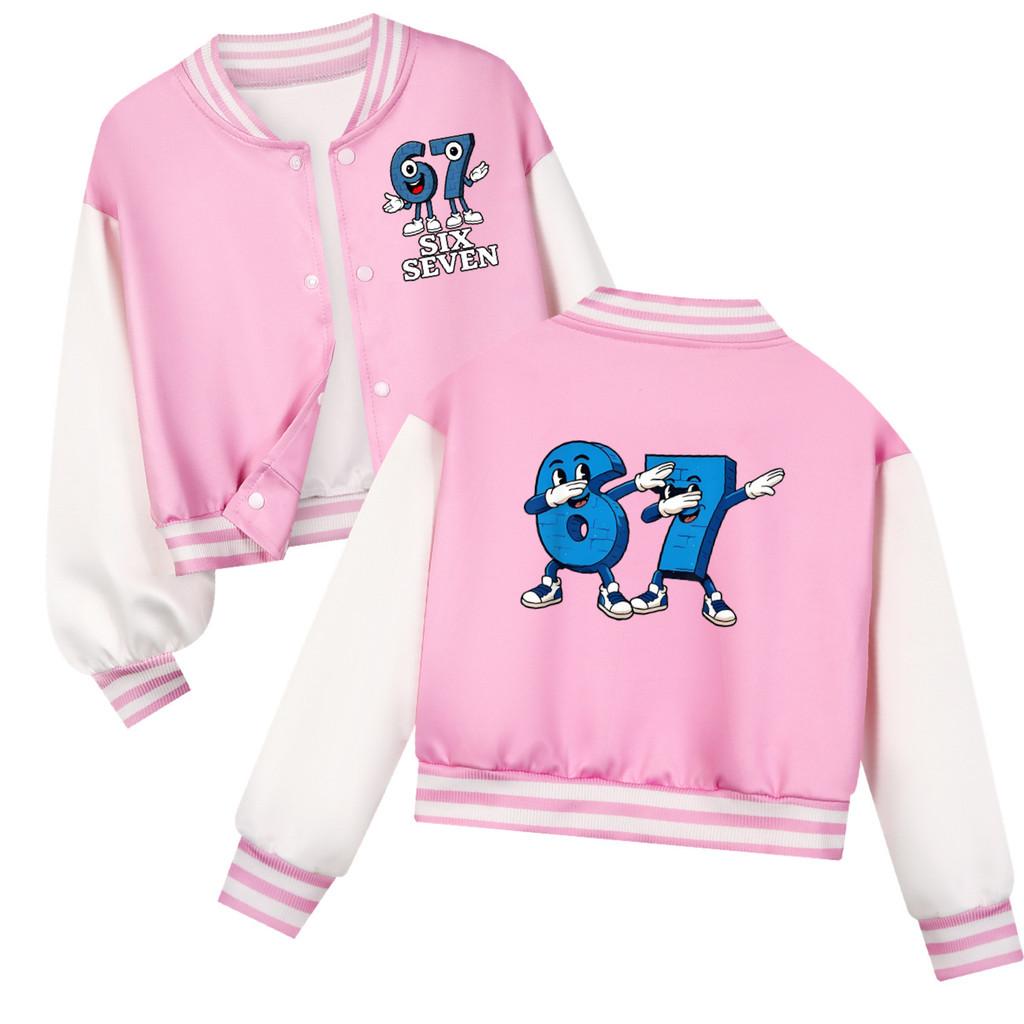 

5226 Kids Girls Boys Steal a Brainrot 67 Six Seven Printed Casual Long Sleeves Baseball Jacket Coat 160cm рожевий