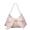 Women's Summer 2026 Trendy Crossbody Bag: Pleated Pearl Handbag with Cute Bow