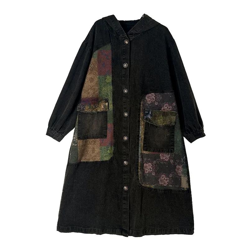 Autunno Denim Plus Size Giacche Casual Donna Largo Senza Maniche Lungo Cappotto Vintage Signora Top Basic