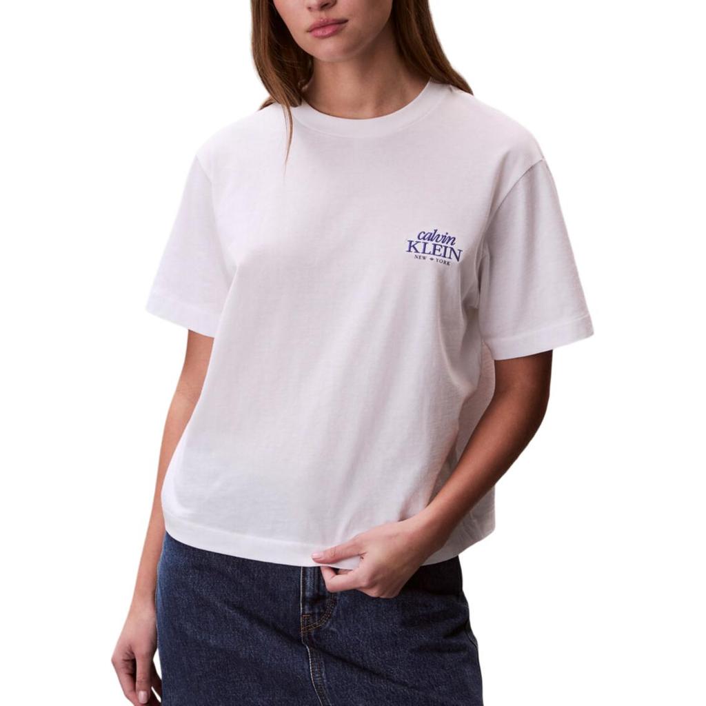 Calvin Klein Loose Fit Round Neck Drop Shoulder Letter Short Sleeve T-Shirt Women tops 47F801G-YAF