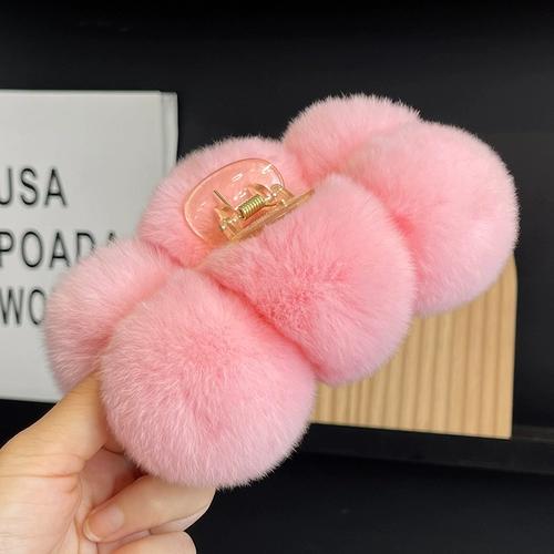 Pinza para el pelo con bola de piel de conejo Rex, pinza para el pelo con agarre de felpa para otoño e invierno, pinza para el pelo con cabeza grande de tiburón, tocado para el pelo de Corea