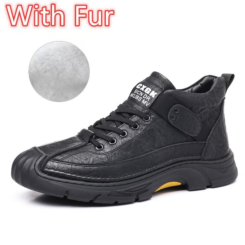 Outdoor Casual High Top Shoes For Men Autumn Winter Warm Fur Plus Retro Boots Wear-Resistan Leisure Ankle Botas Comfort Sneakers