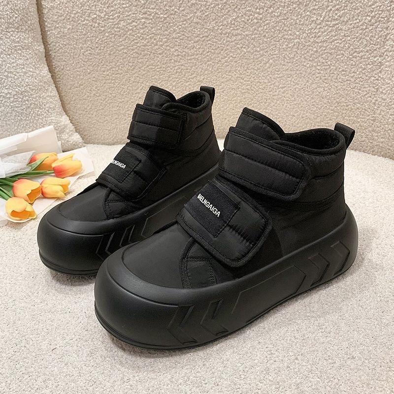 High-top Shoes Winter Velvet Warm Real Soft Leather Platform Trendy Shoes New Campus Style Casual Sports Shoes