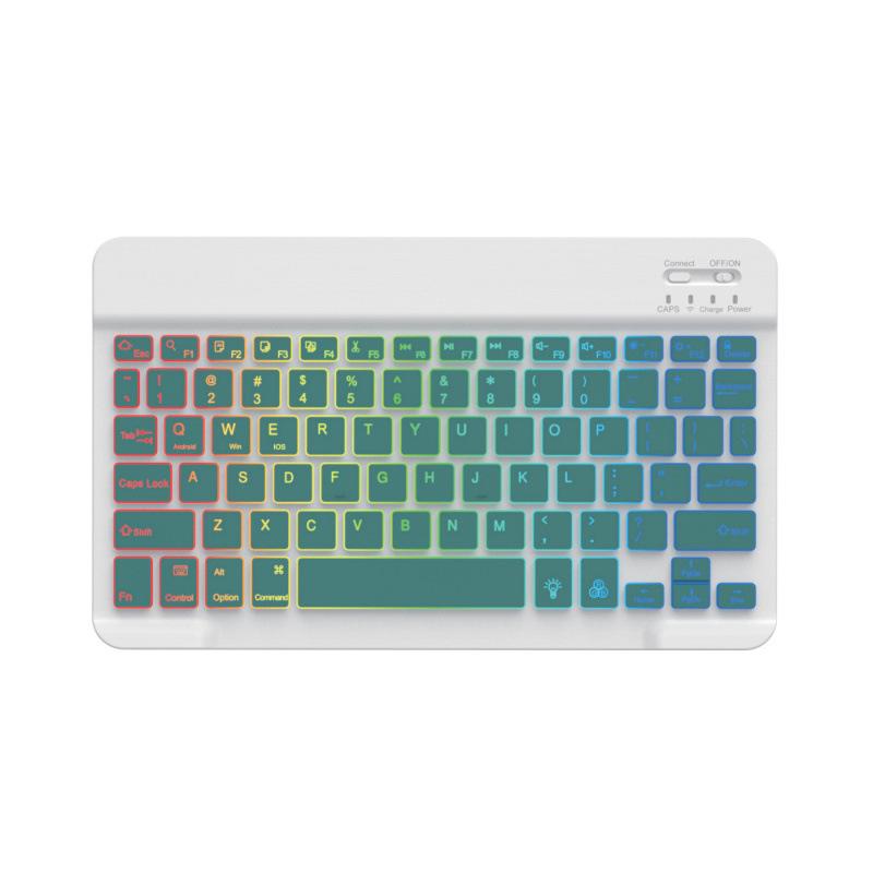 Russian Backlit Bluetooth Keyboard and Mouse, Compatible with iPad, Phones, Tablets, featuring Spanish and Arabic Layout with Seven-Color Lighting.