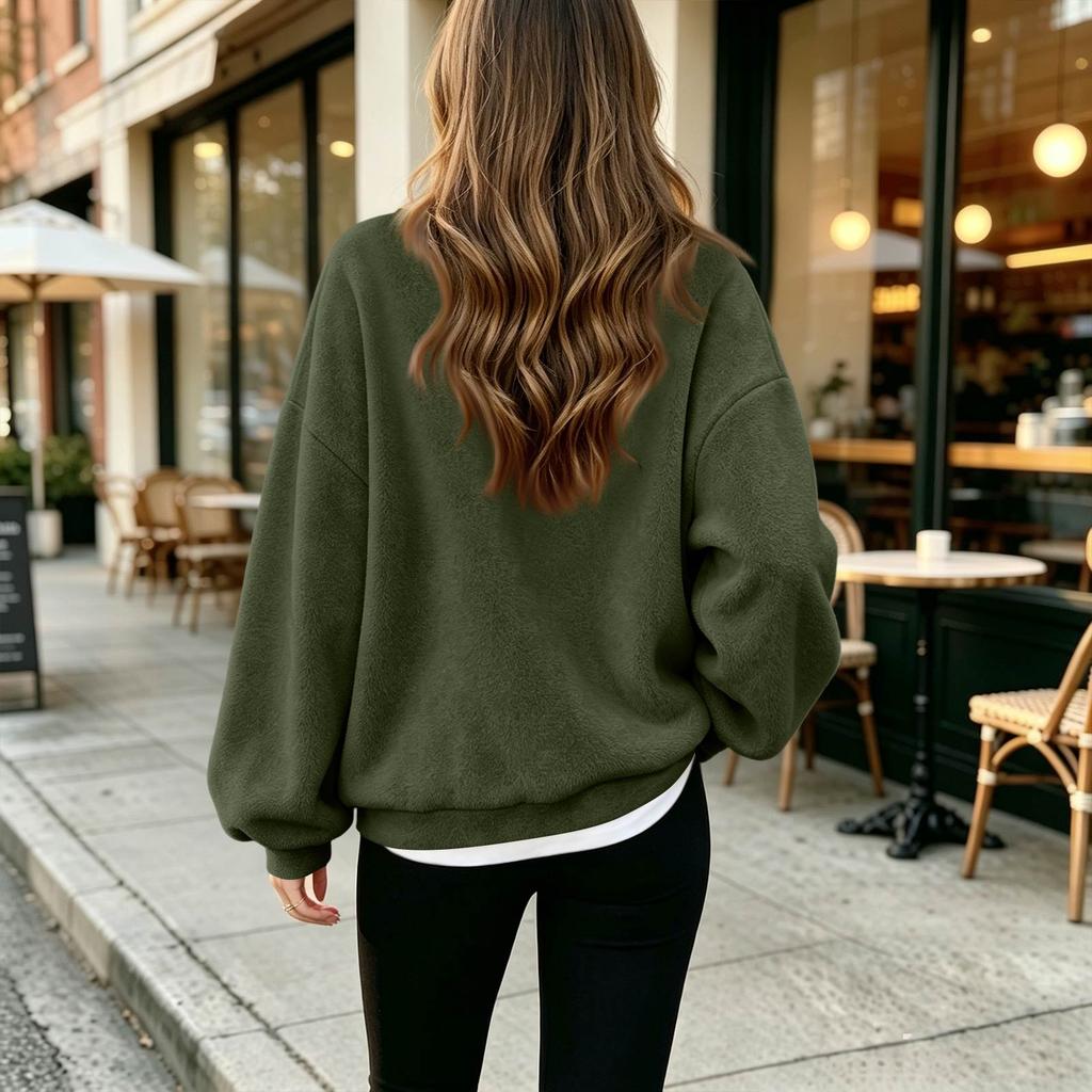 Women's Thermal Baseball Collar Zip Up Jacket Color Loose Fit