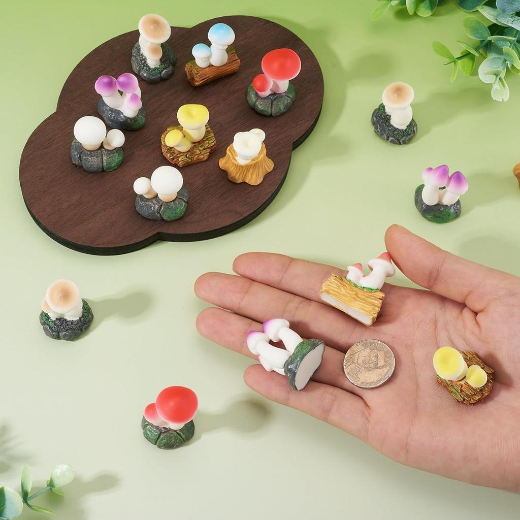 6/12PCS Mini Mushroom Figurines Resin Hand Painted Colorful Fairy Garden Terrarium Succulent DIY Micro Landscape Decor Gift