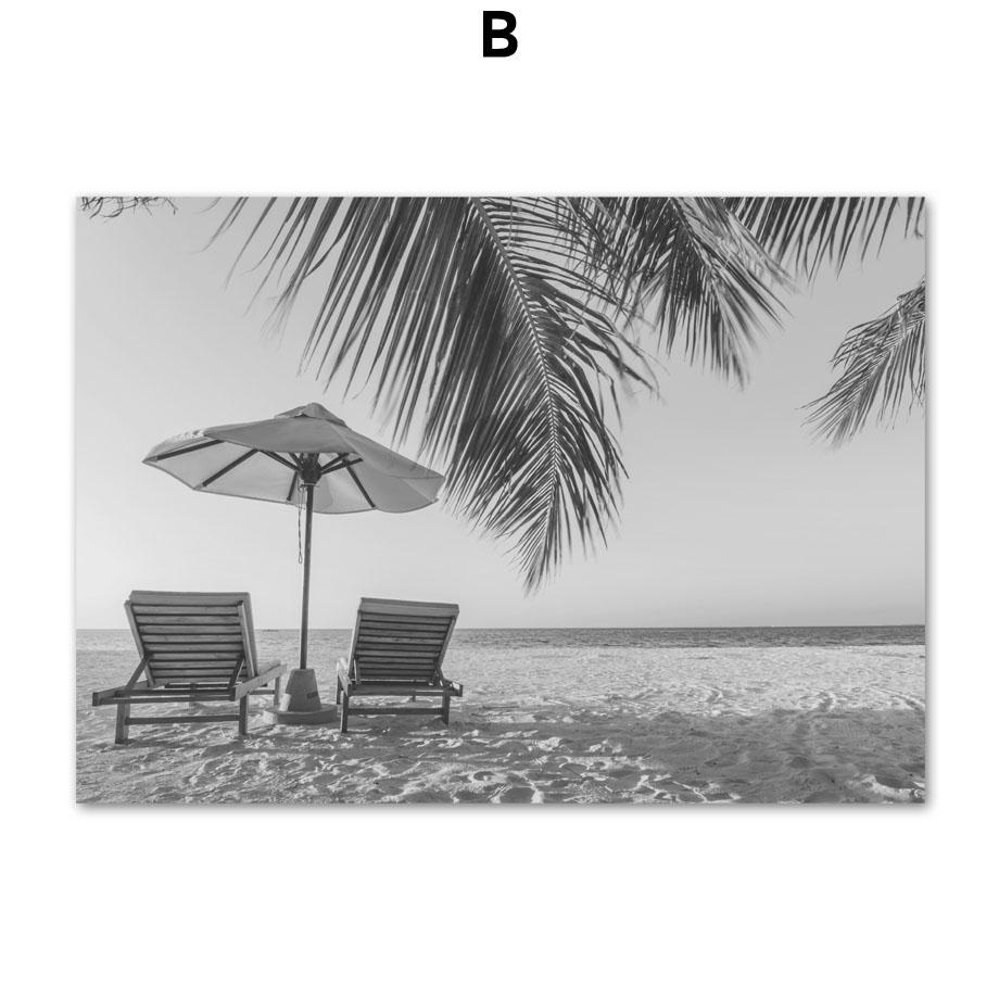 Black White Surf Beach Chair Camera Palm Tree Car Van Wall Art Print Canvas Painting Nordic Poster Decor Picture For Living Room