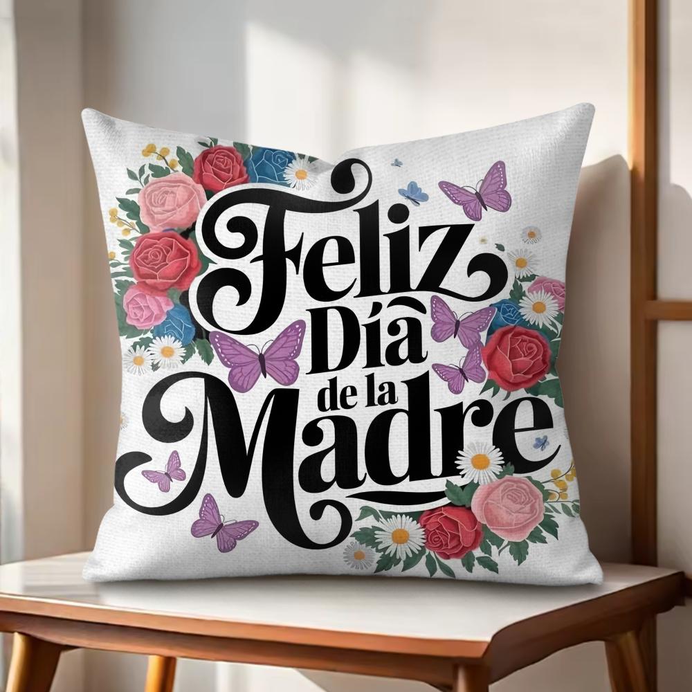 Feliz Dia MaMa Cushion Cover Natural Linen Organic Fabric DoubleSided Printing Couch Pillow Covers Home Decor
