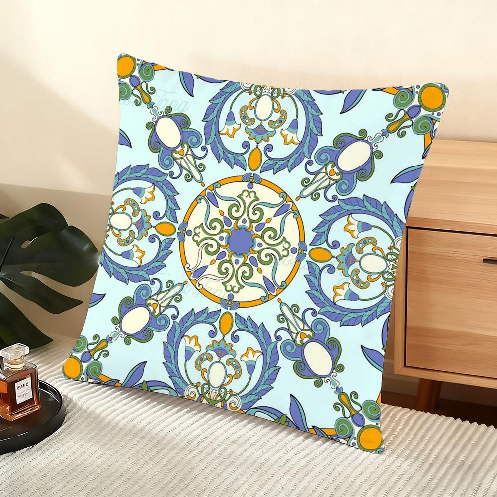 Cushion Cover Silky Short Plush Home Sofa Cushion Cover - Invisible Zipper Home Decoration Dunhuang patterns