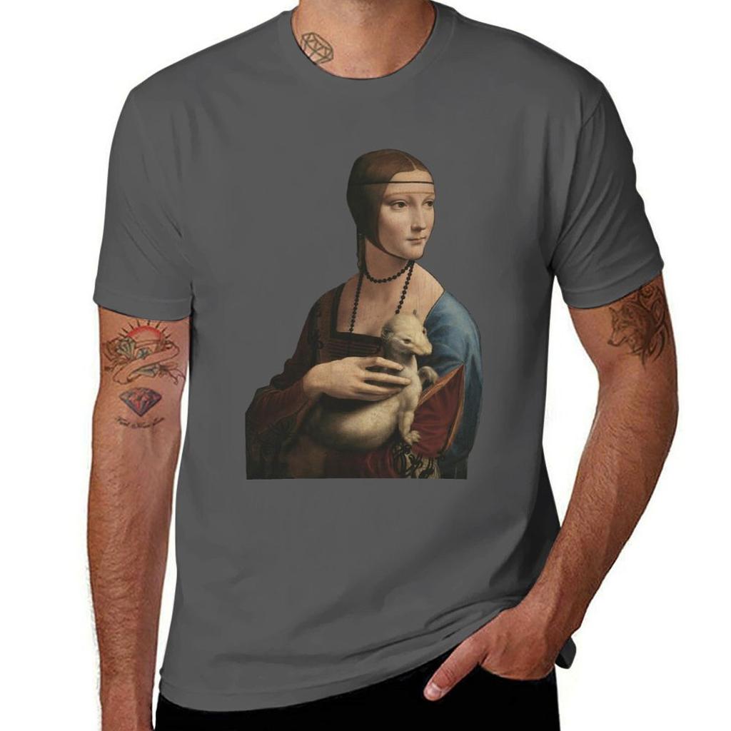 Lady with an Ermine TShirt Basic Simple Casual Short Sleeve Tee