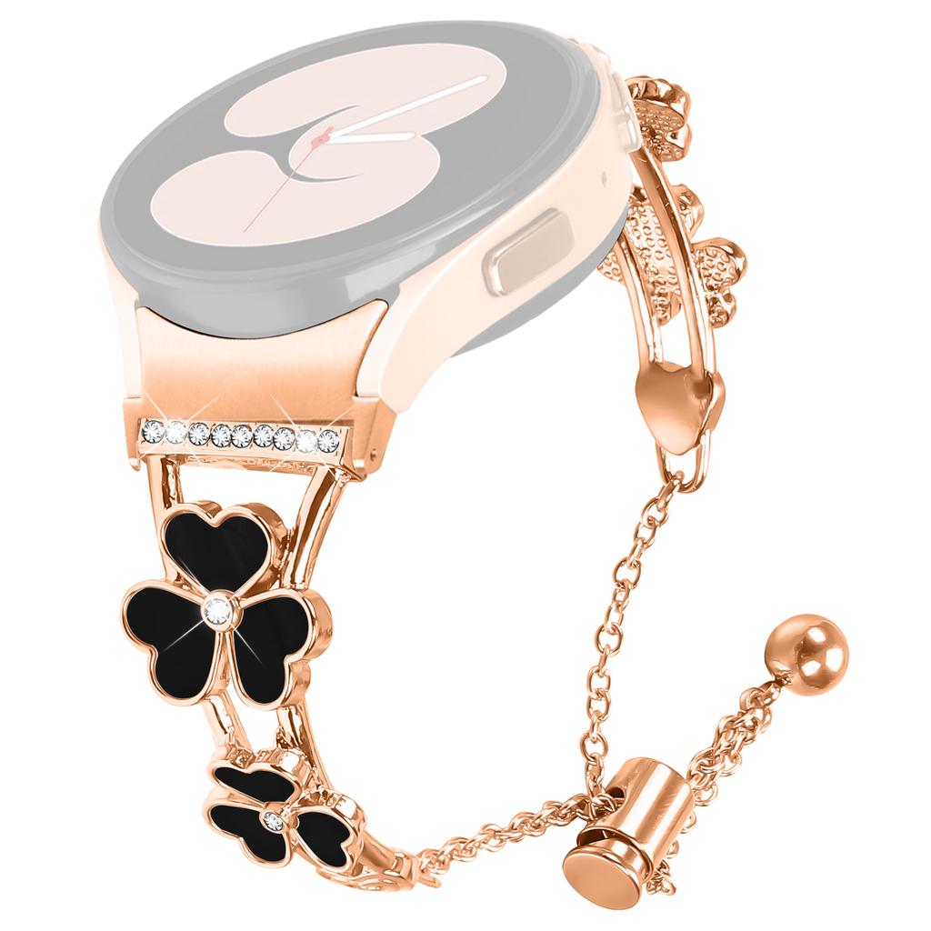 Watch Band with Connector for Samsung Galaxy Watch6 40mm 44mm/Watch6 Classic 43mm 47mm Heart Clover Decor Zinc Alloy Strap