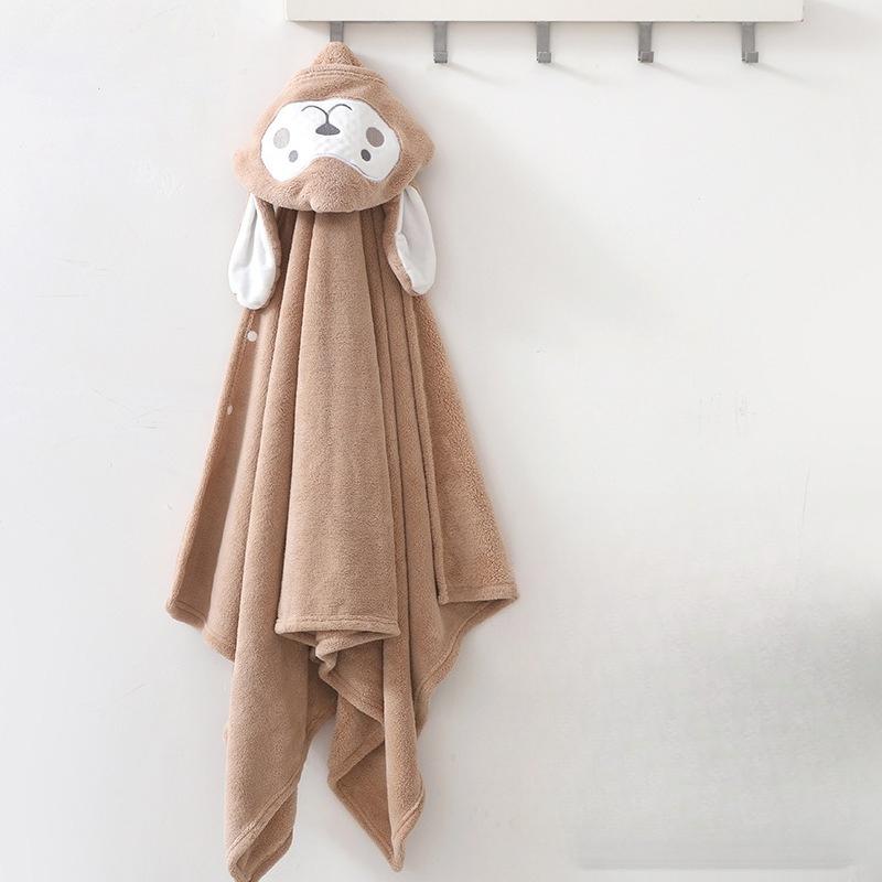 Cartoon Pattern Coral Fleece Hooded Bath Robe Soft Absorbent for Infants and Children