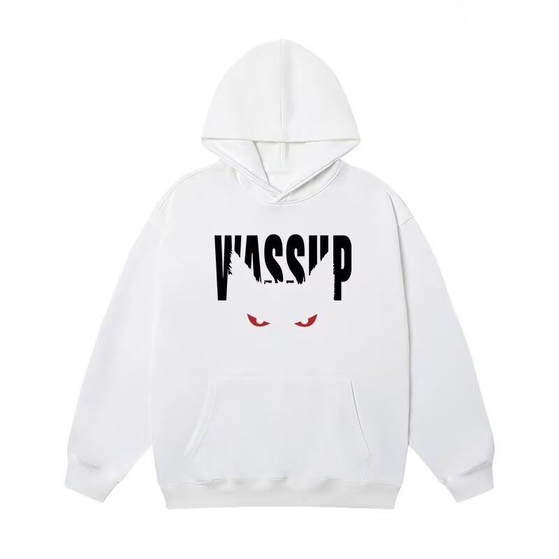 Mens Hooded Sweatshirt With Cat Print Unisex Heavyweight Cotton Casual Pullover Fall