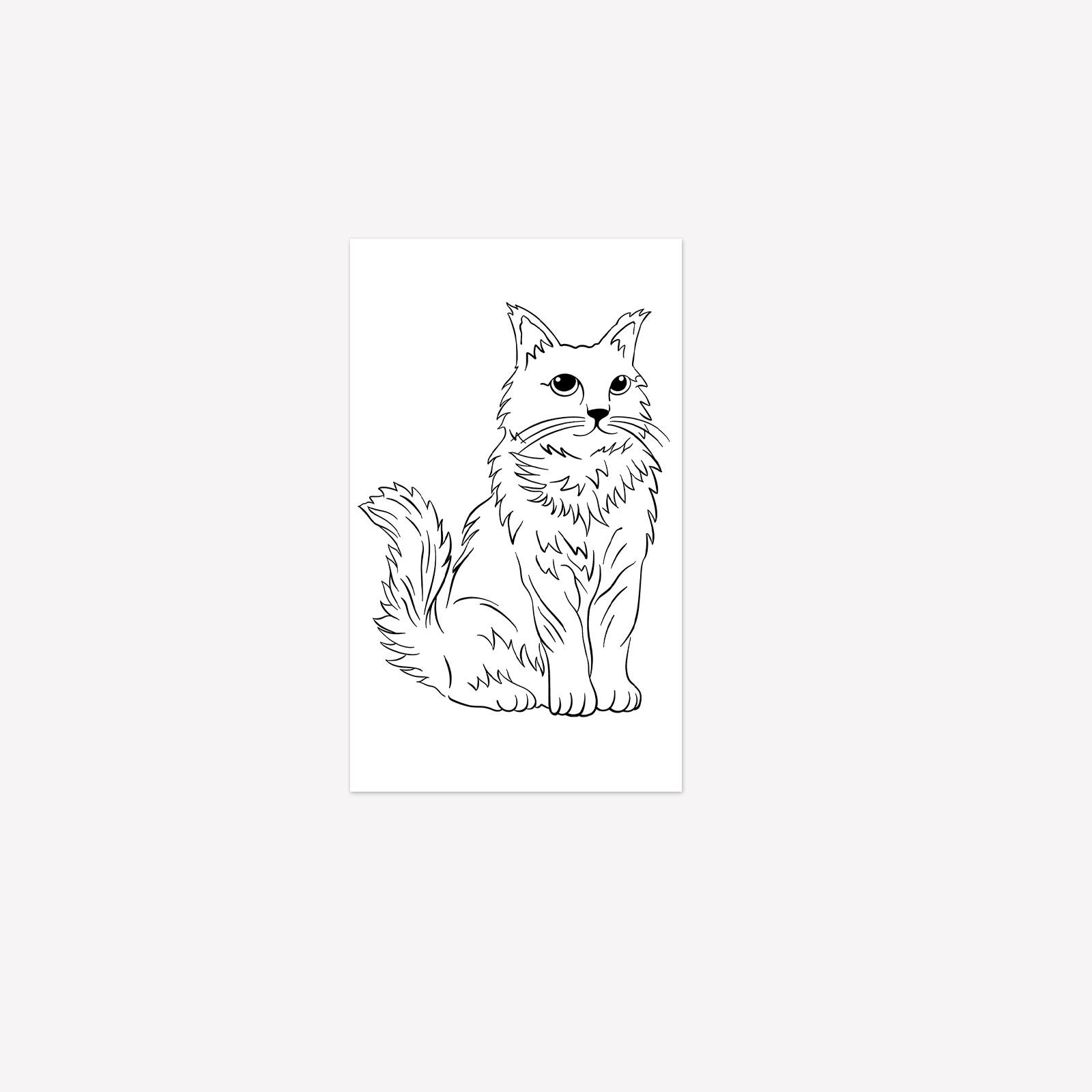 Maine Cat Line Tattoo Sticker, Waterproof And Long-Lasting, Women S Arm Cute Long-Haired Cat Simulation Tattoo 11*18