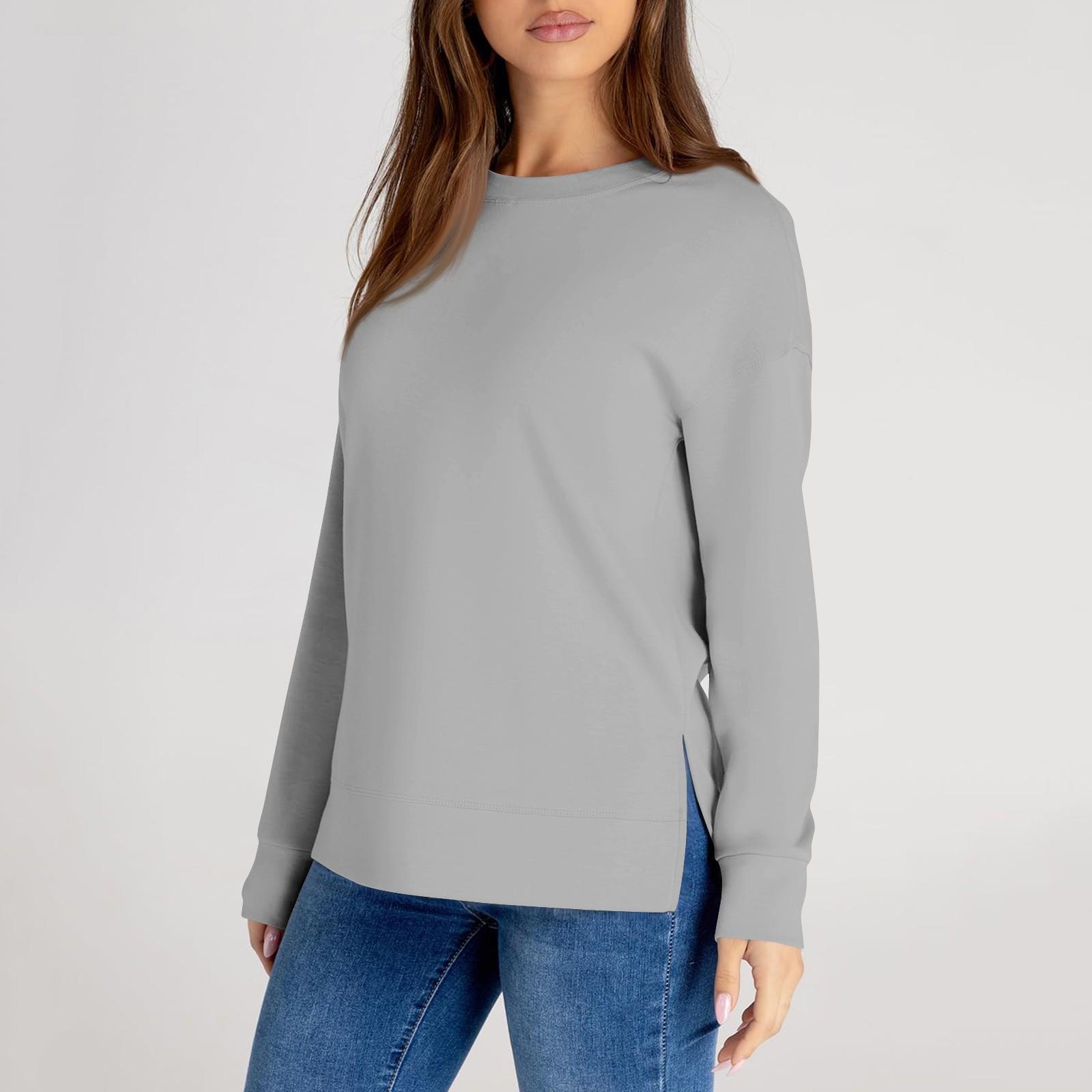 

Женский повседневный модный однотонный свитер с круглым вырезом и длинными рукавами XXXL