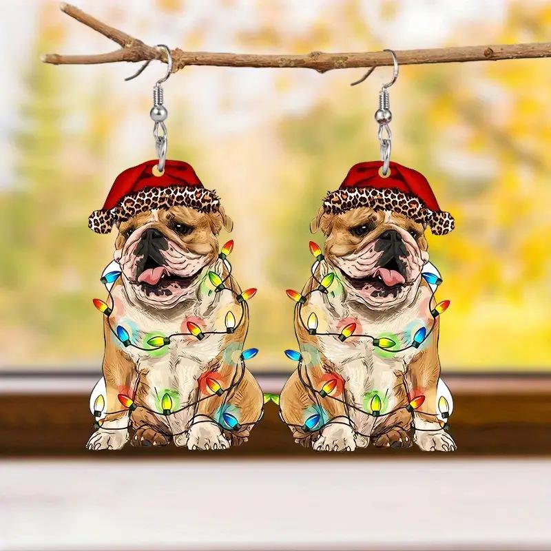 Festive Puppy Earrings: Cute Acrylic Earrings with Santa Hats