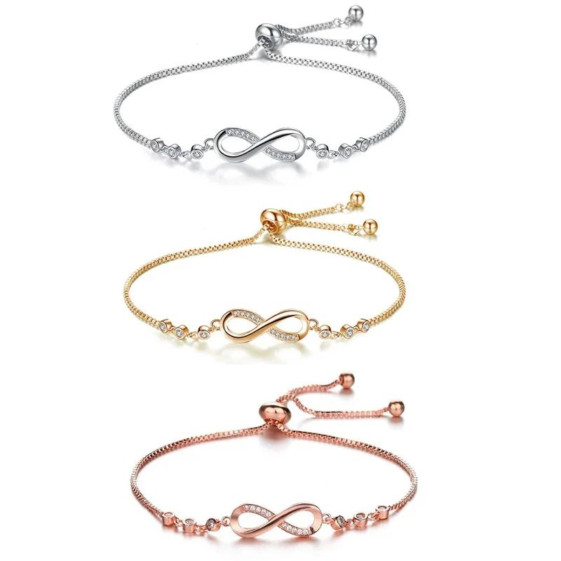 Silver Infinity Adjustable Bracelet For Women Lucky Symbol Zircon Bracelet Fashion 8 Word Bracelet Jewelry Valentine's Day Gift