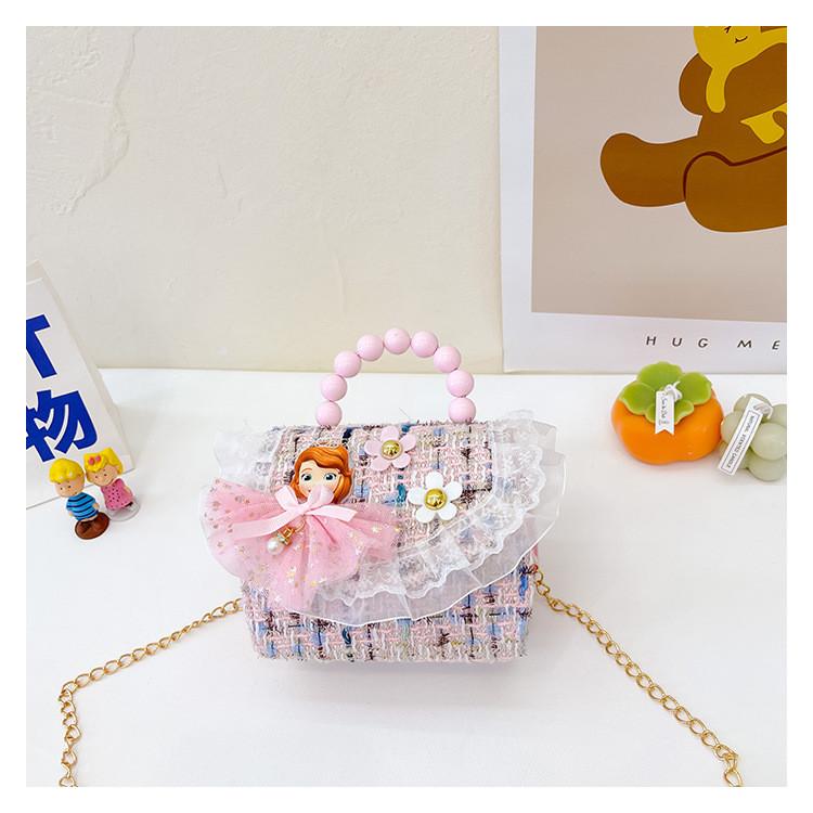 Childrens Cartoon Pattern Pu Shoulder Bag With Artificial Pearl Bow And Flower Decoration For Daily Casual Wear