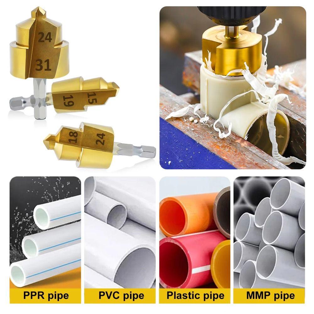 3PCS Hexagon Shank PPR Lifting Drill Bit Water Pipe Connection Tool 31/24/19mm Stepped Drill Bit Effortless Wear-resistant