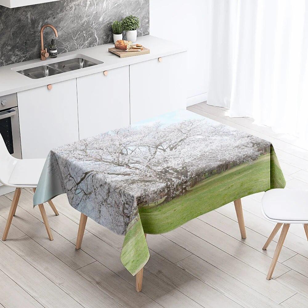 Față de masă cu zăpadă de iarnă frumoasă, anti-fouling, impermeabilă, dreptunghiulară, pentru decorarea casei