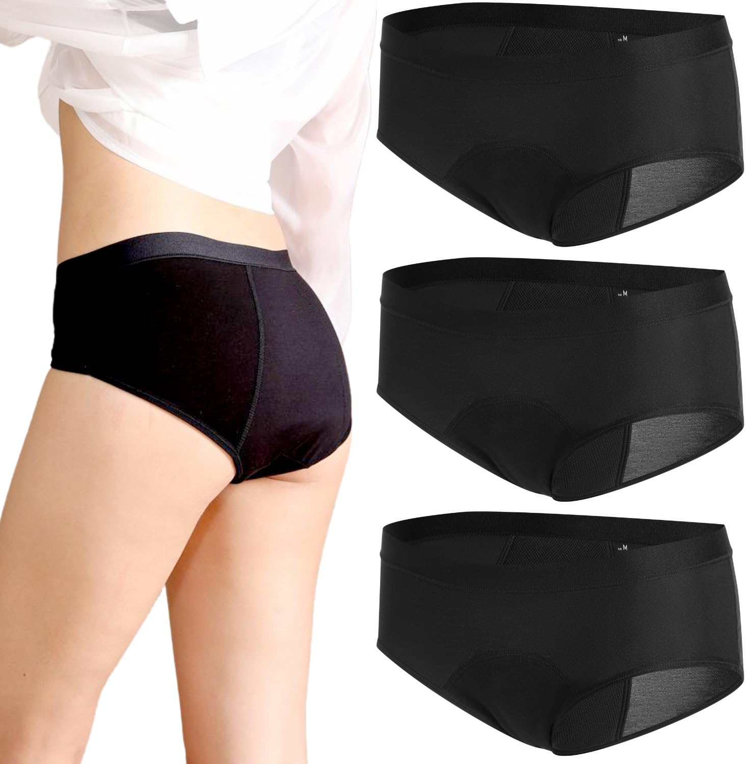 

Mother Terrace Set of Absorbent Sanitary Absorbs up to 30cc of Absorbent Sanitary Period Menstrual Waterproof 3-Piece Panties, Water, High-Flow