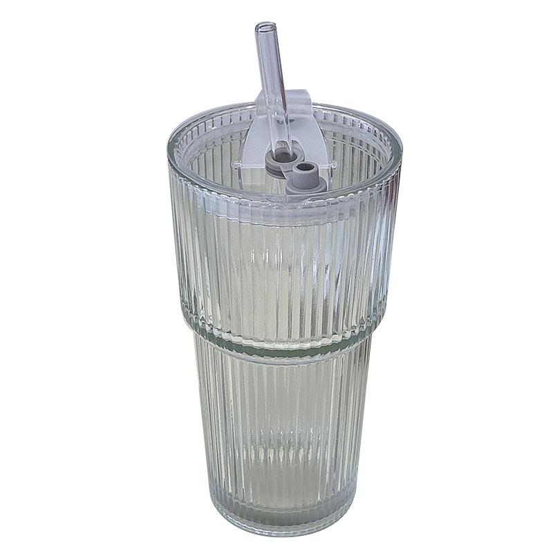 560ml Glass Cups with Lids and Straws Vintage Drinking Glasses Ribbed Iced Coffee Cups Ideal for Coffee Cocktails and Juices 560ml