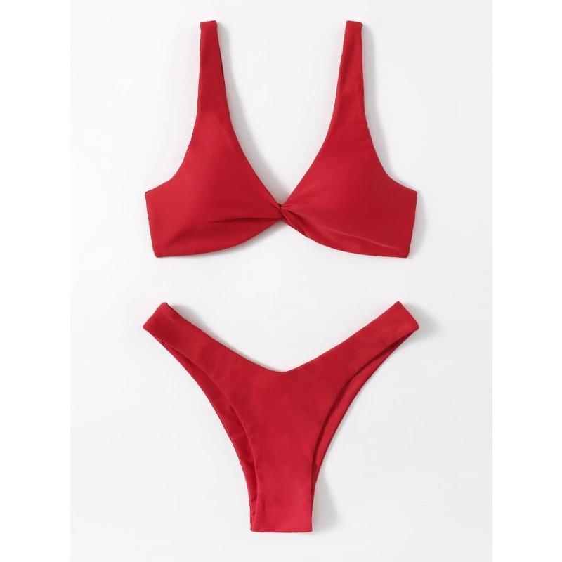 Solid Tie Sexy Bikini 2026 Padded Bra High Leg Bandage Push Up Bikini Set Brazilian Swimsuit Women Swimwear