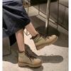 Cowhide Short Boots Double Shoelaces Platform Classic Leather Martin Boots Women's Outdoor Mountaineering Tooling Boots