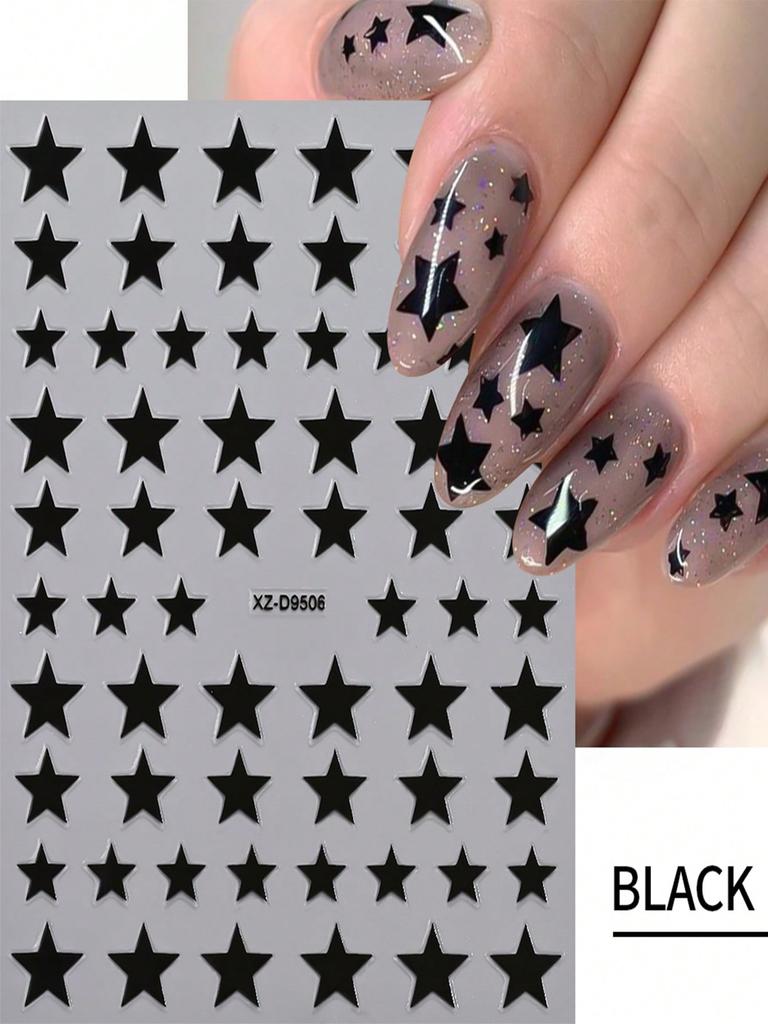 8pcs/set 3D Metallic Gold & Silver Star Nail Stickers, 8pcs Y2K Pentagram Holographic Sliding Elegant Charm Nail Art Decorative DIY Nail Accessories